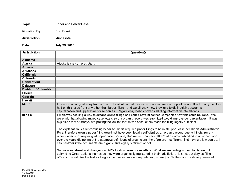 Topic: Upper and Lower Case Question By: Bert Black Jurisdiction