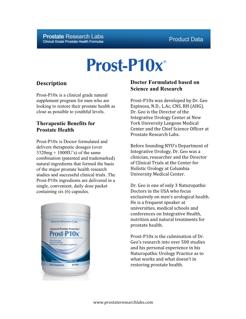 Description Therapeutic Benefits for Prostate Health Doctor Formulated