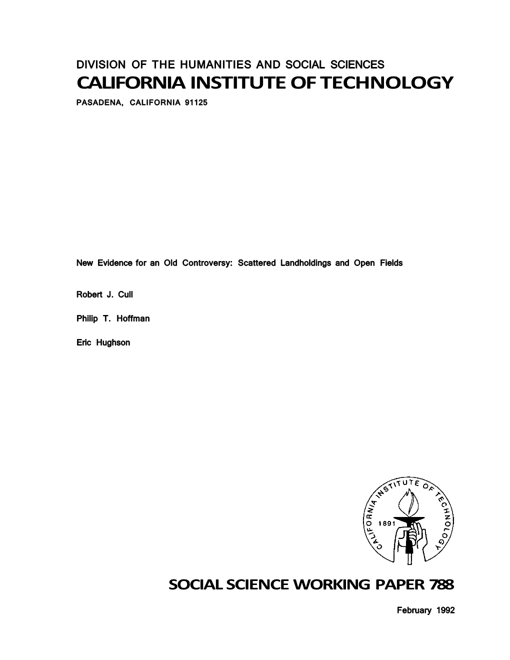 California Institute of Technology Pasadena, California 91125