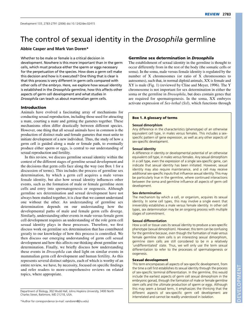 The Control of Sexual Identity in the Drosophila Germline