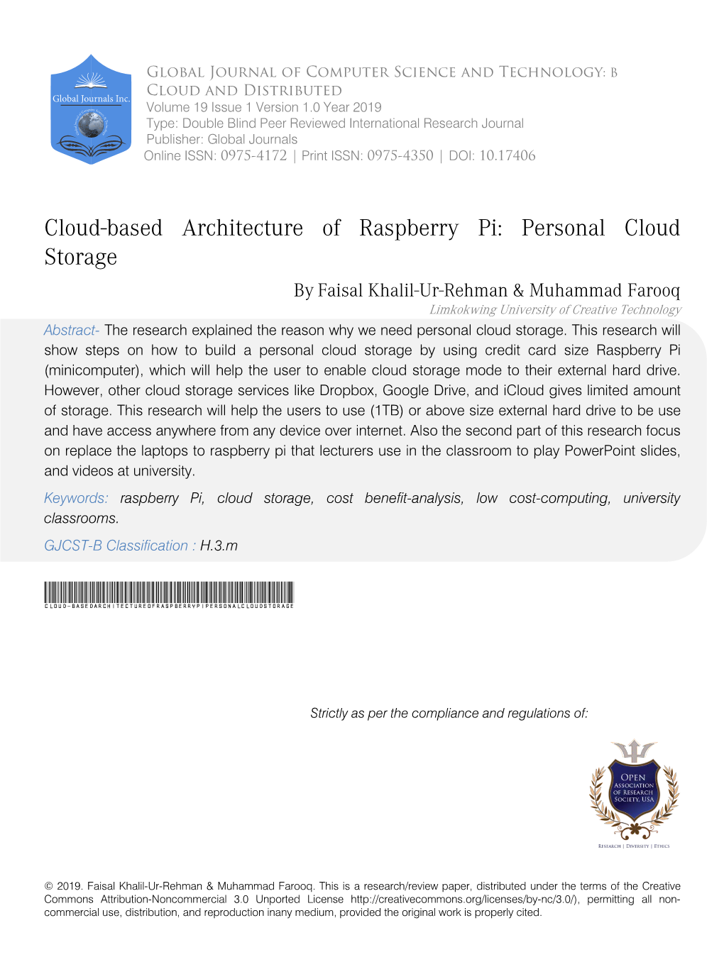 Cloud-Based Architecture of Raspberry Pi: Personal Cloud Storage