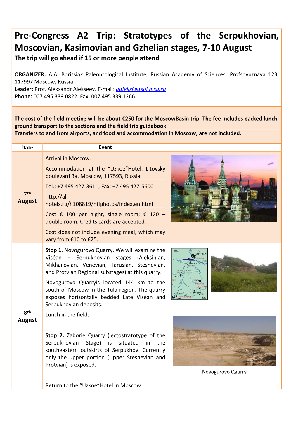 A2. Moscow Basin. Stratotypes of the Serpukhovian, Moscovian