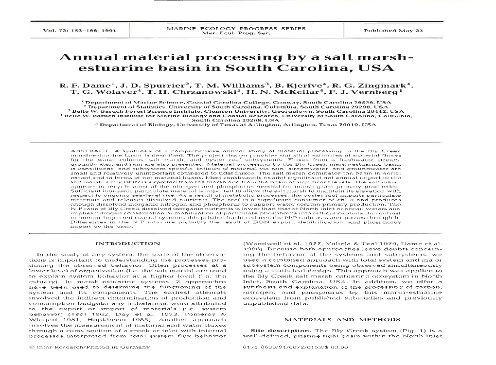 Annual Material Processing by a Salt Marsh- Estuarine Basin in South Carolina, USA