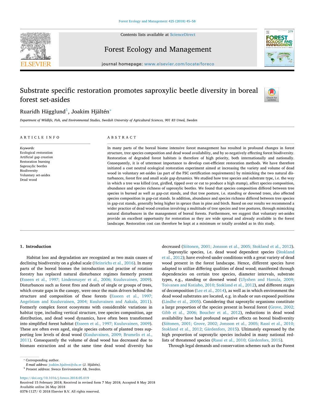 Hagglund and Hjalten 2018 Substrate Specific Restoration Promotes