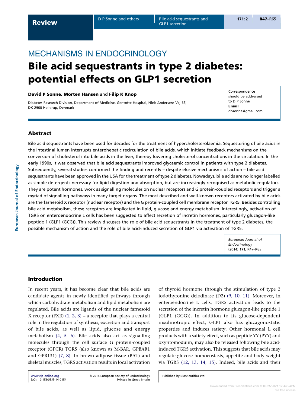 Bile Acid Sequestrants in Type 2 Diabetes: Potential Effects on GLP1 Secretion