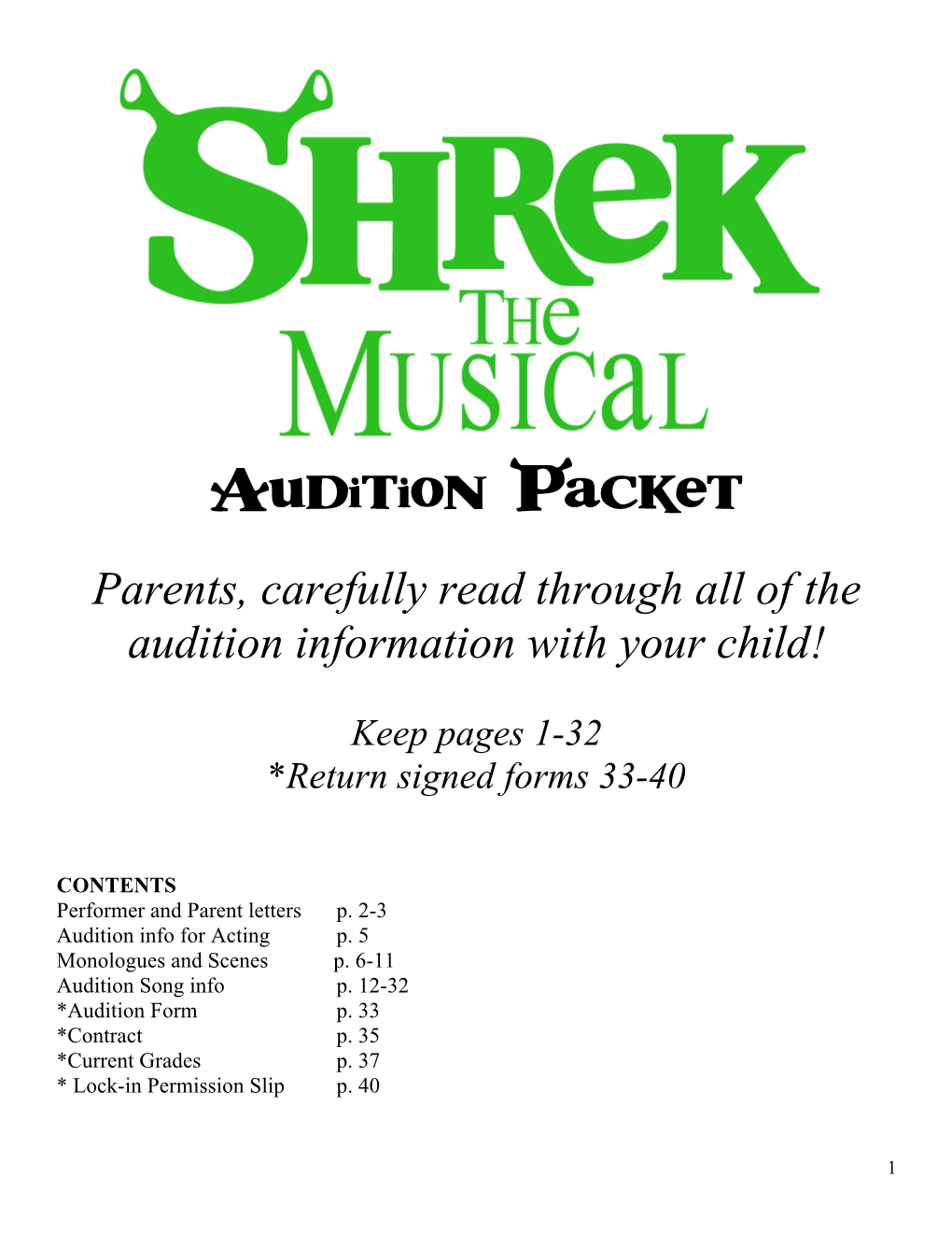 Audition Packet