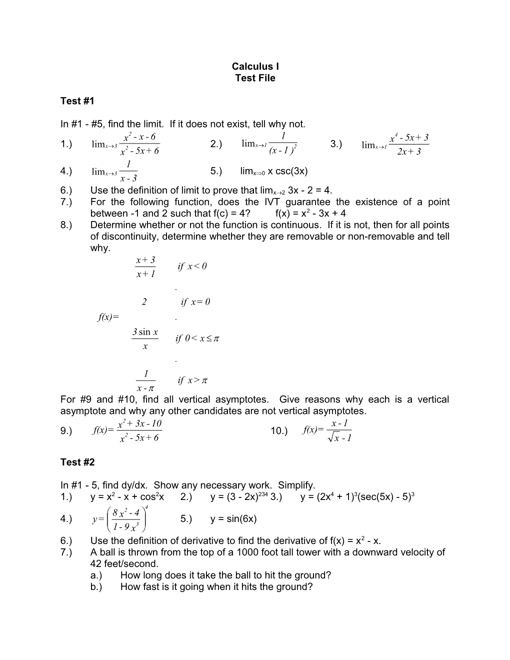 In #1 - #5, Find the Limit. If It Does Not Exist, Tell Why Not