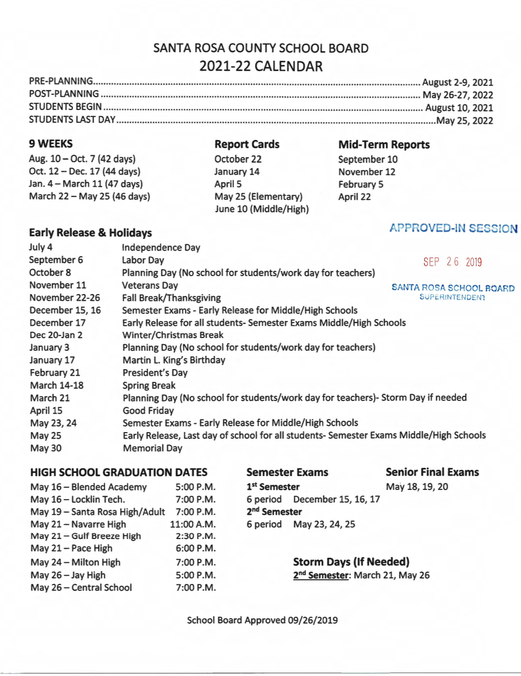 2021-22 Calendar Pre-Planning