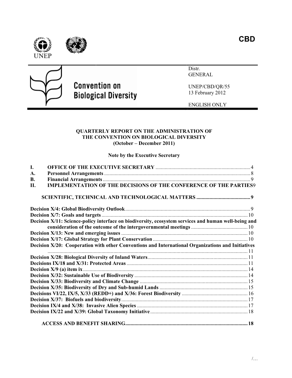 Distr. GENERAL UNEP/CBD/QR/55 13 February 2012 ENGLISH ONLY