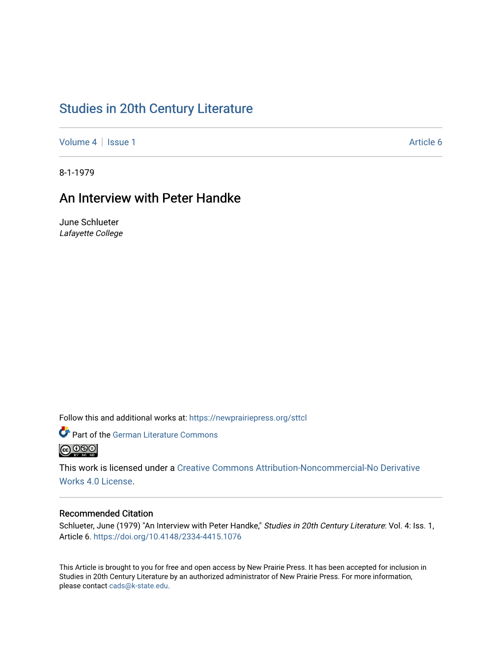 An Interview with Peter Handke