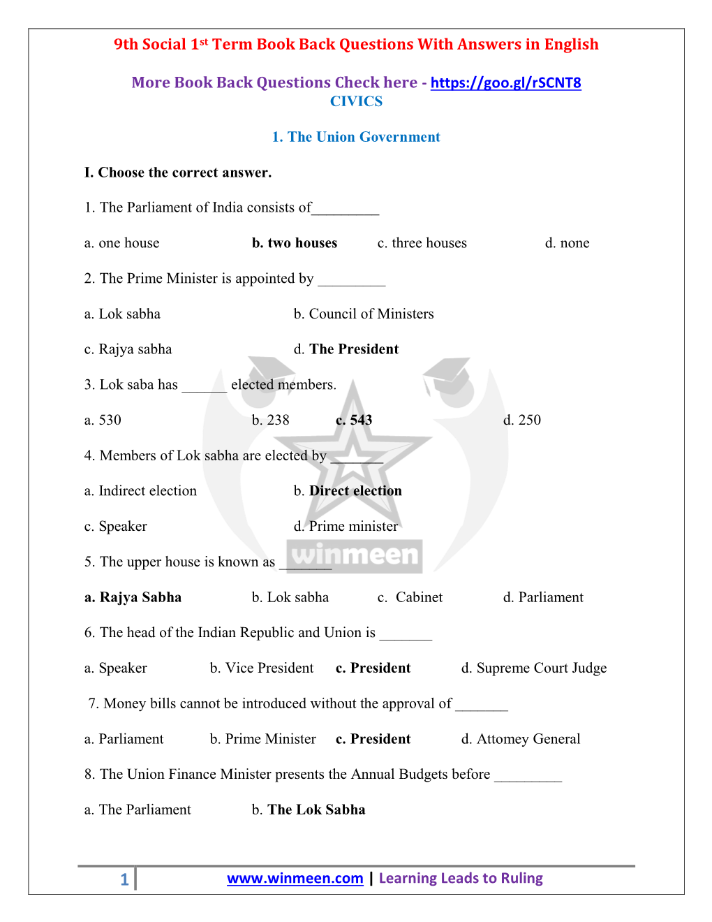 9Th Social 1St Term Book Back Questions with Answers in English