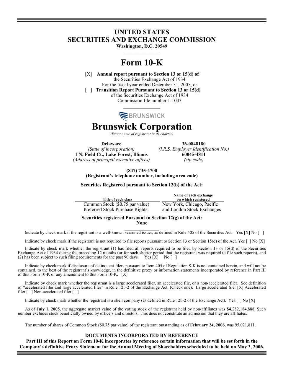 Brunswick Corporation (Exact Name of Registrant in Its Charter)