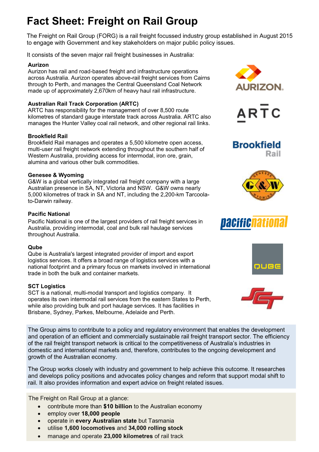 Fact Sheet: Freight on Rail Group