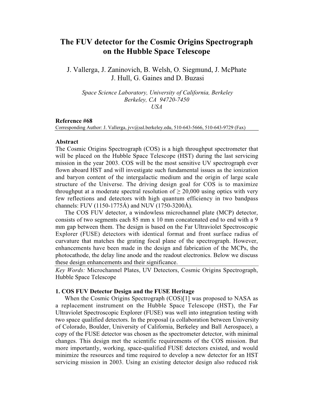 The FUV Detector for the Cosmic Origins Spectrograph on the Hubble Space Telescope