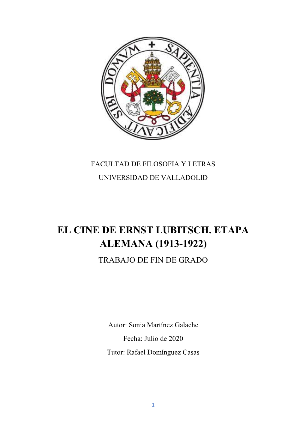 El Cine De Ernst Lubitsch. Etapa Alemana (1913-1922) Trabajo De Fin De Grado