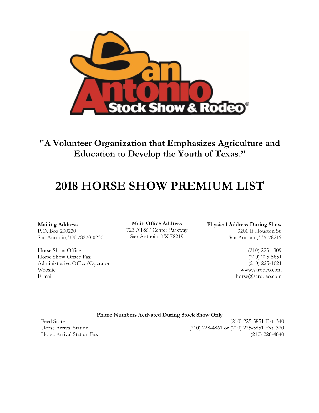 2018 Horse Show Premium List