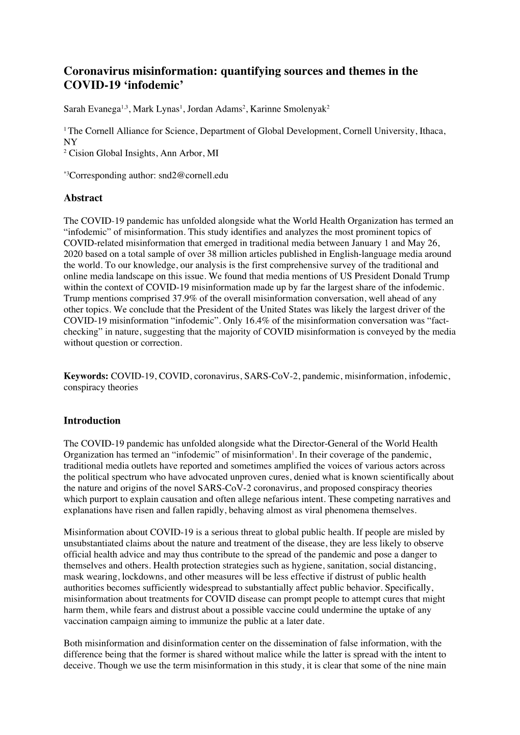 Quantifying Sources and Themes in the COVID-19 'Infodemic'