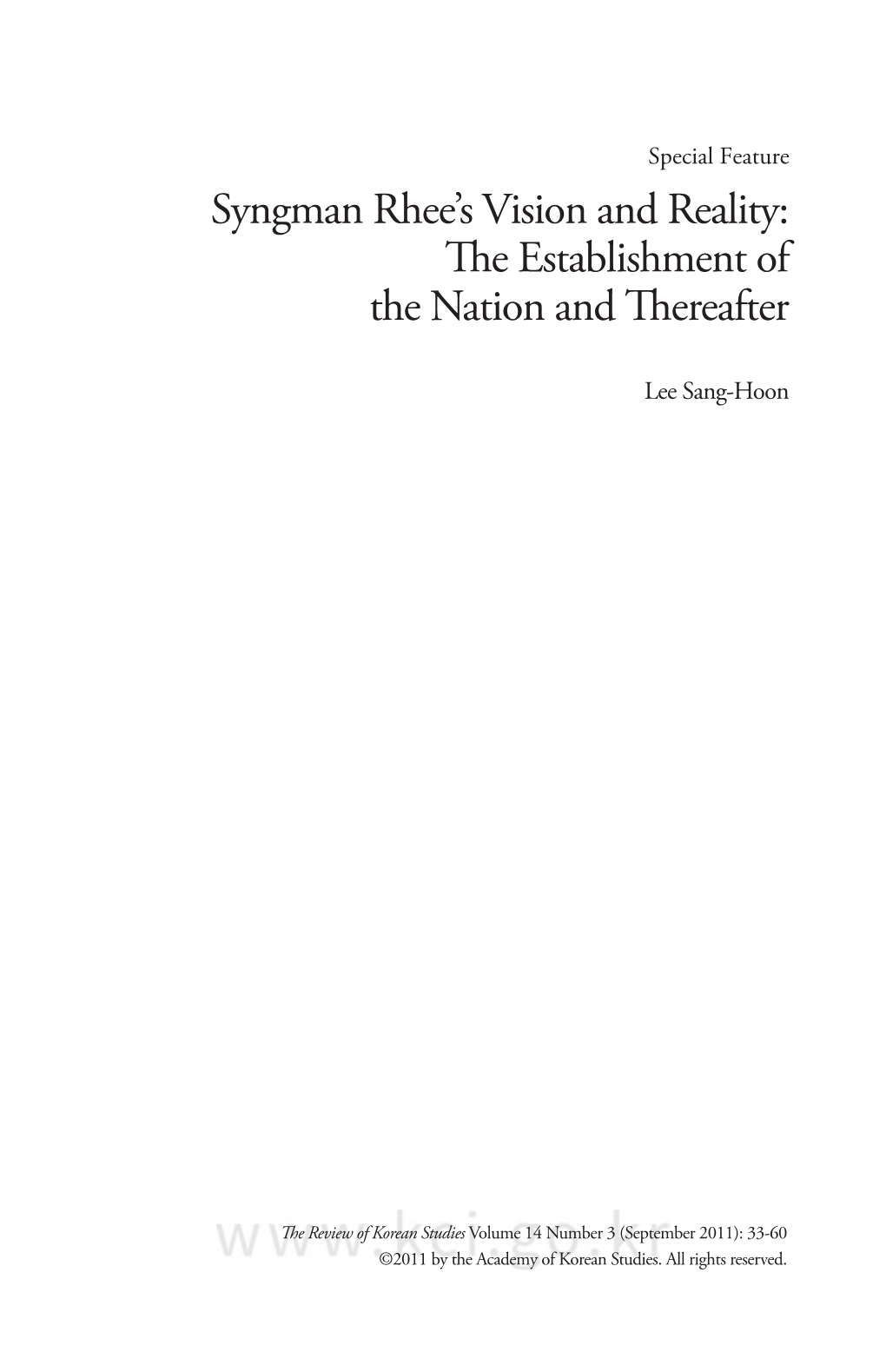 Syngman Rhee's Vision and Reality: the Establishment of the Nation