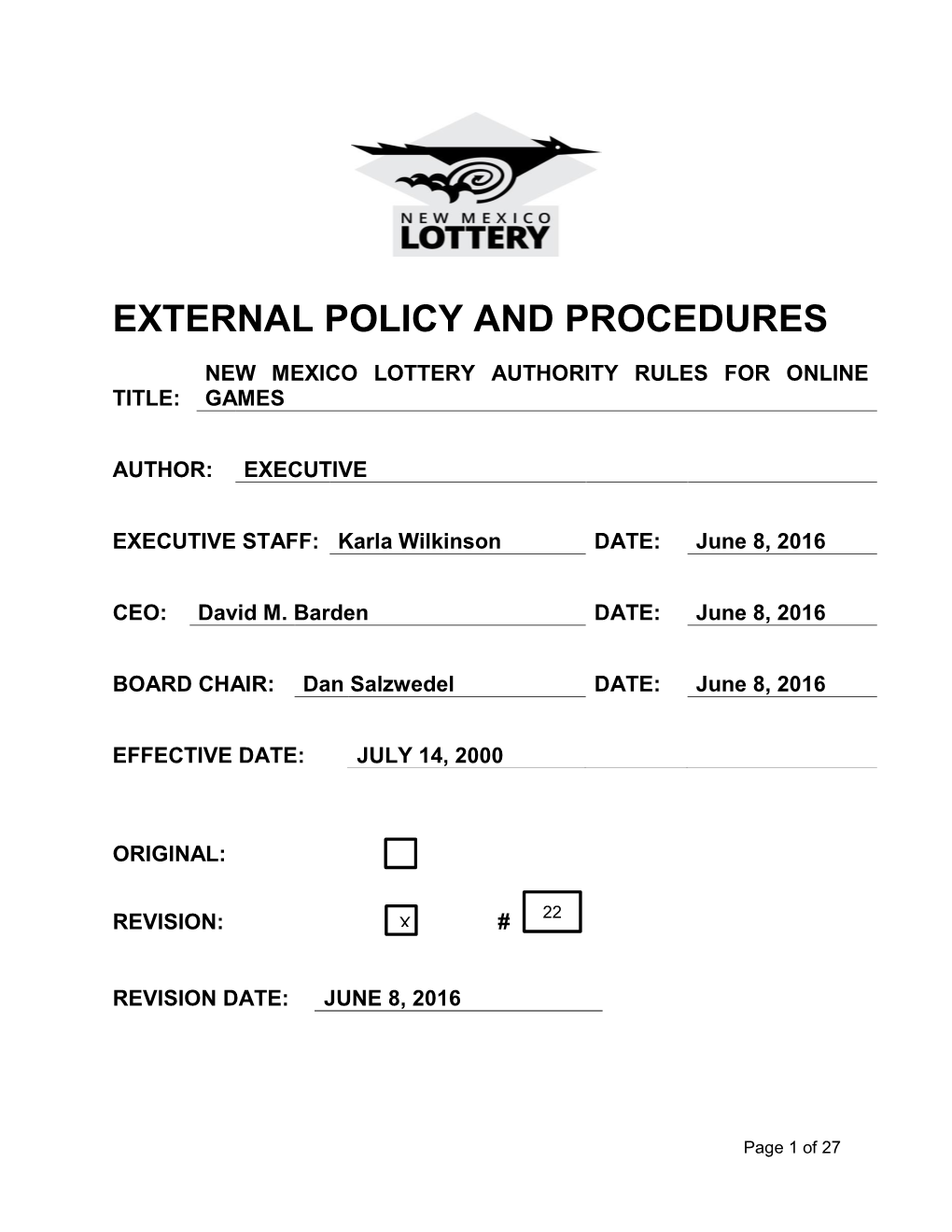 External Policy and Procedures