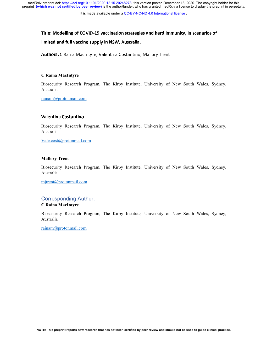 Modelling of COVID-19 Vaccination Strategies and Herd Immunity, in Scenarios of Limited and Full Vaccine Supply in NSW, Australia