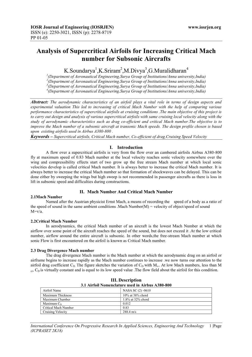 Analysis of Supercritical Airfoils for Increasing Critical Mach Number for Subsonic Aircrafts