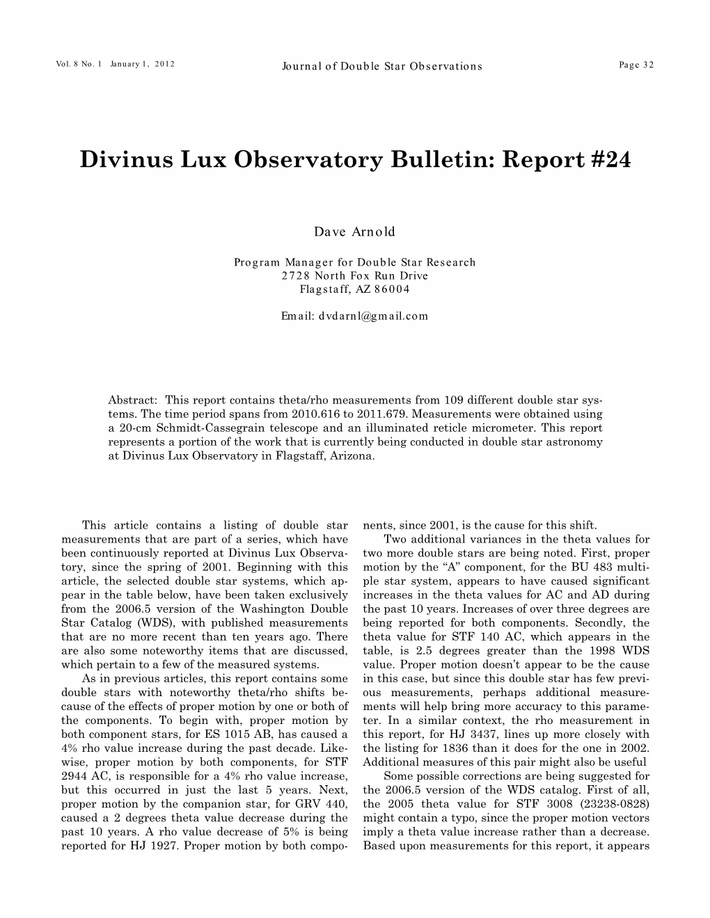 Divinus Lux Observatory Bulletin: Report #24