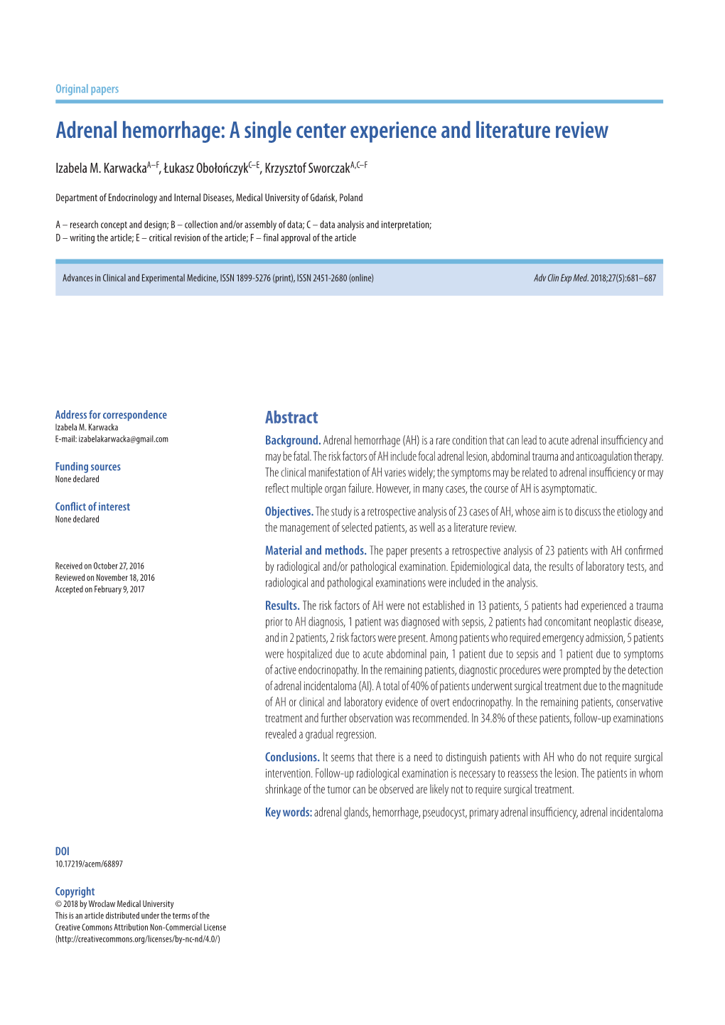 Adrenal Hemorrhage: a Single Center Experience and Literature Review