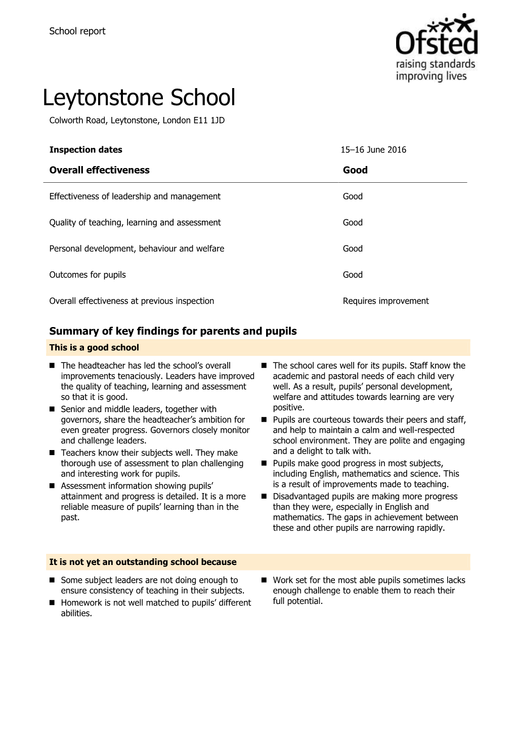 Ofsted Inspection 2016