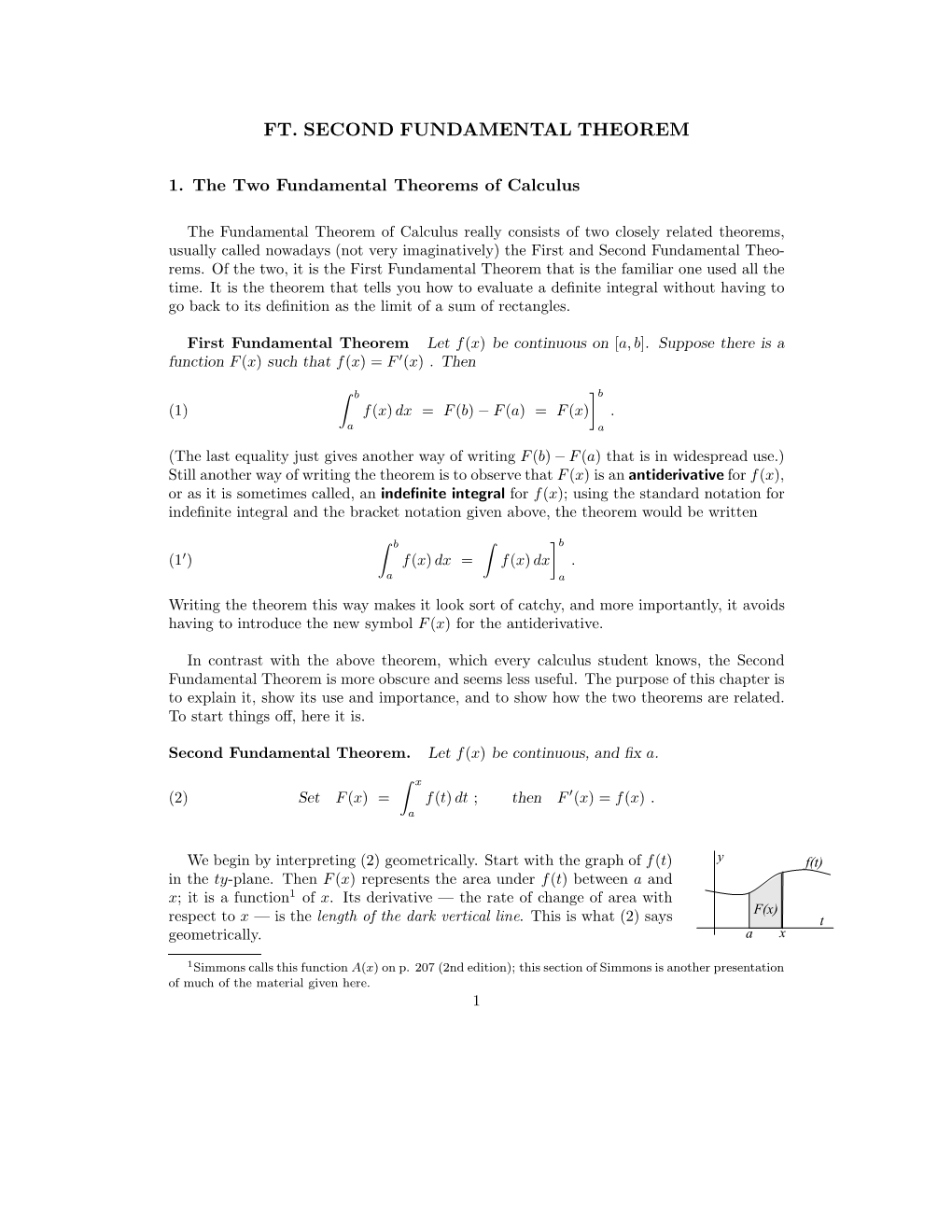 FT. the Second Fundamental Theorem of Calculus