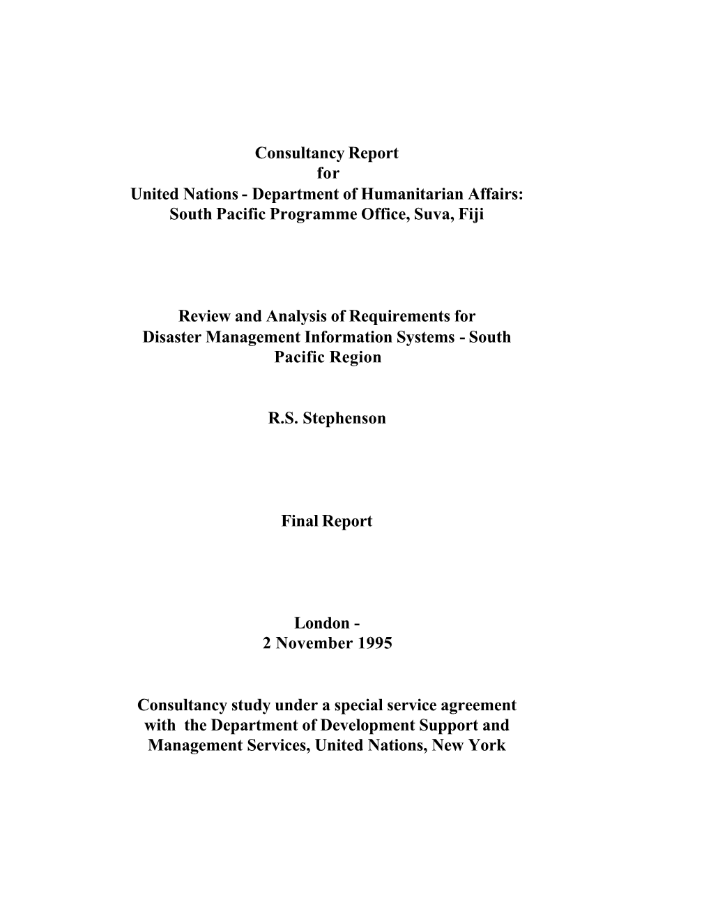 Review and Analysis of Requirements for Disaster Management Information Systems - South Pacific Region