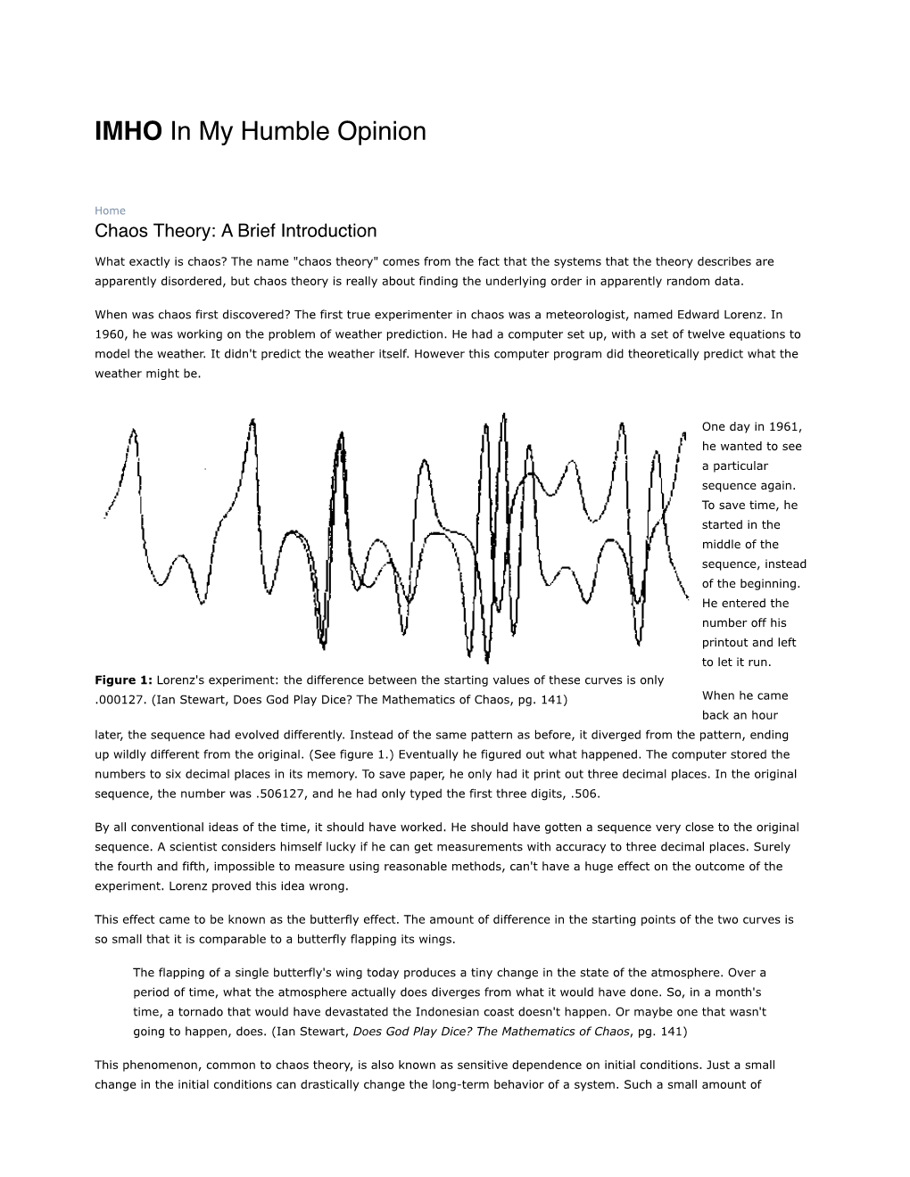 Chaos Theory a Brief Introduction | IMHO