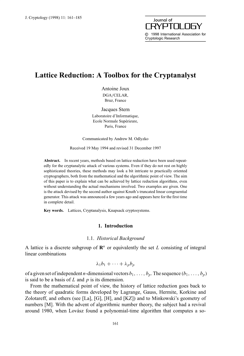 Lattice Reduction: a Toolbox for the Cryptanalyst