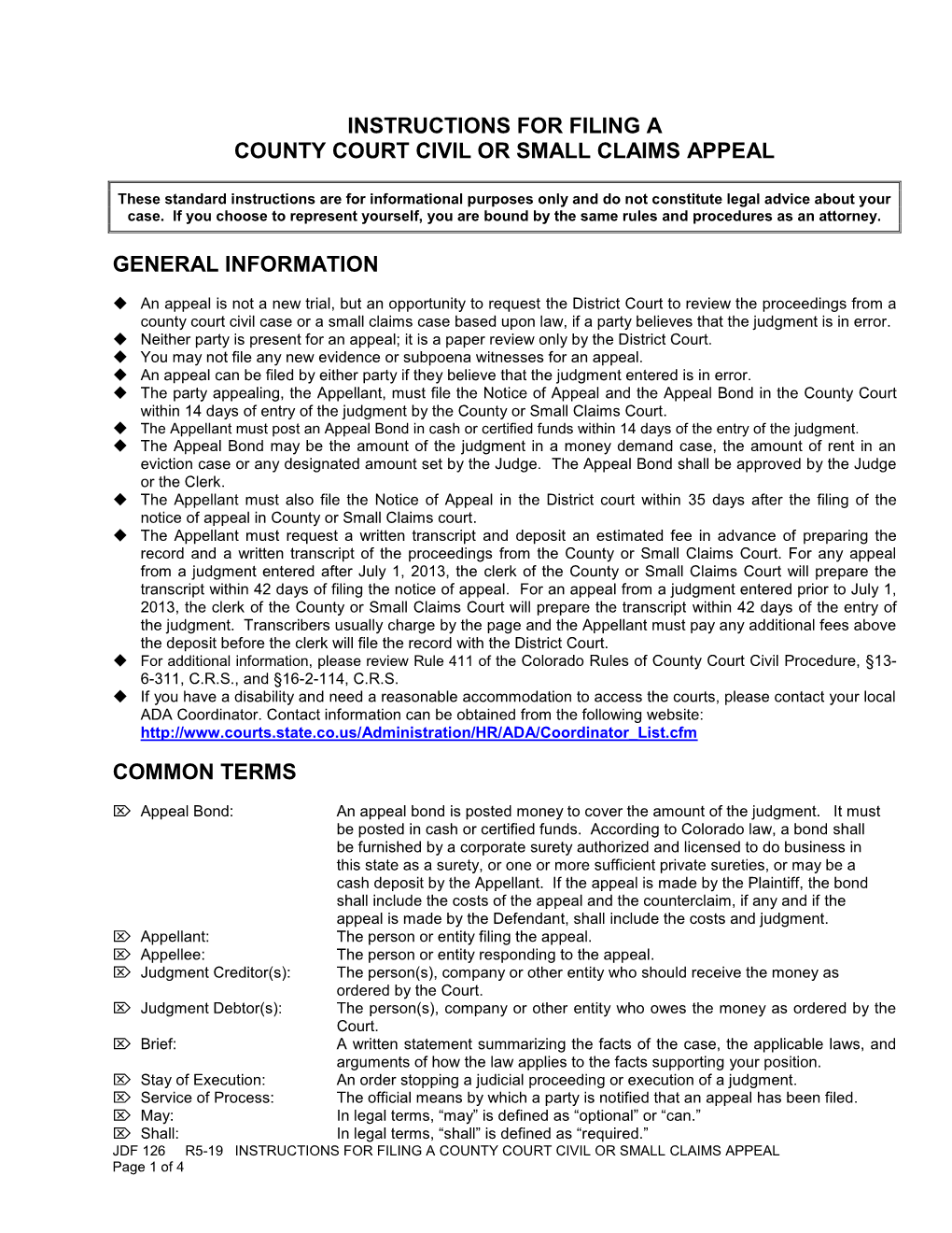 JDF 126 Instructions for Filing a County Civil Or Small Claims Appeal.Pdf