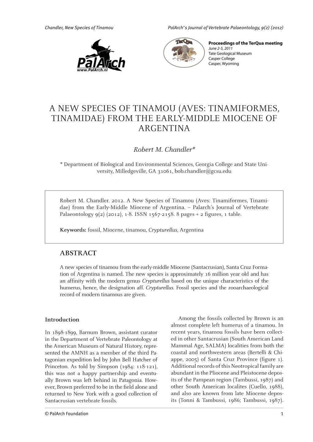 (Aves: Tinamiformes, Tinamidae) from the Early-Middle Miocene of Argentina