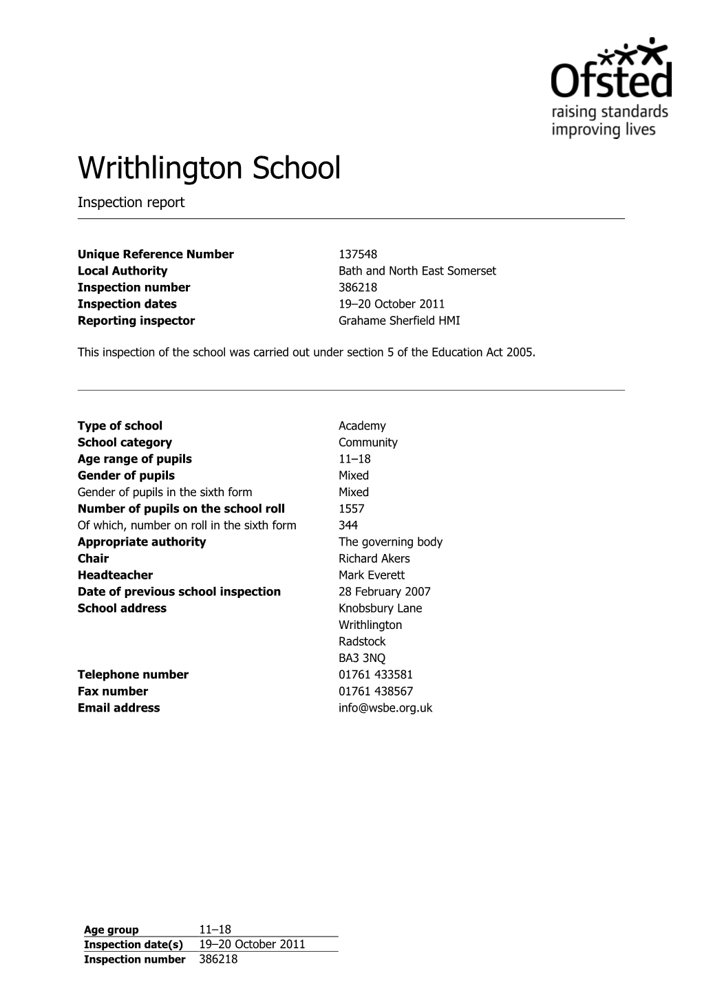 OFSTED Report November 2011