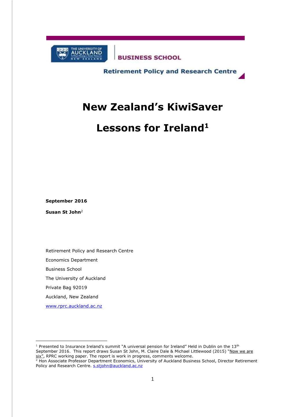 New Zealand's Kiwisaver Lessons for Ireland1