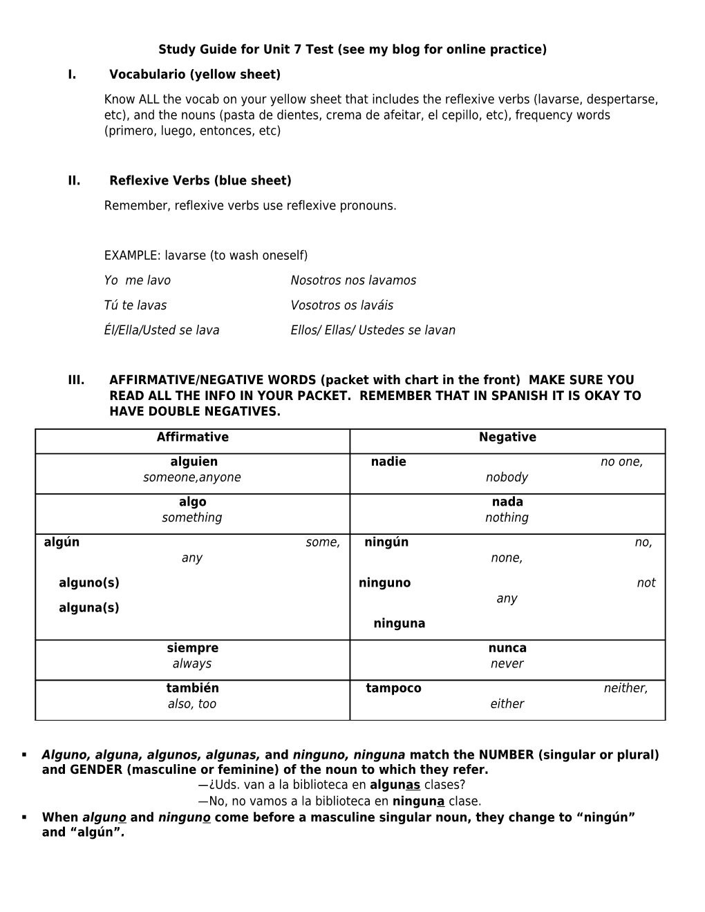 Study Guide for Unit 7 Test (See My Blog for Online Practice)