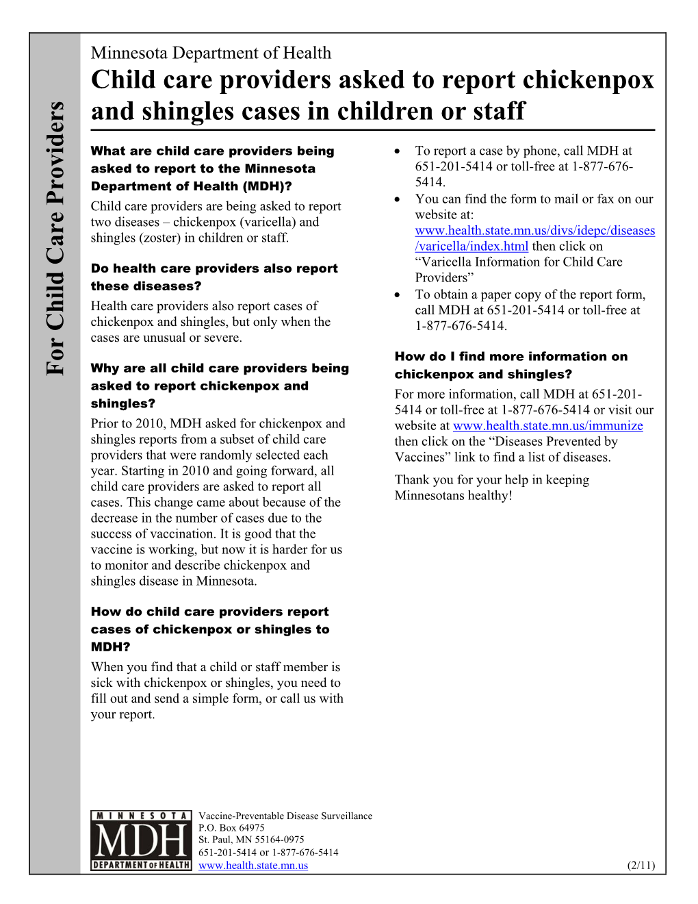 Reporting Requirements for Chickenpox and Shingles (PDF)