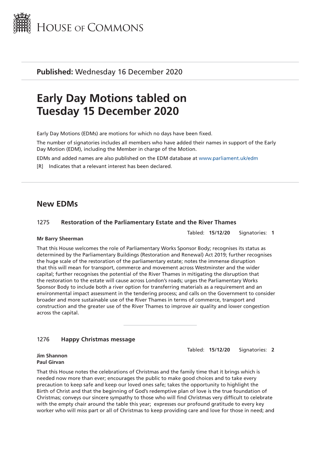 View Early Day Motions PDF File 0.12 MB