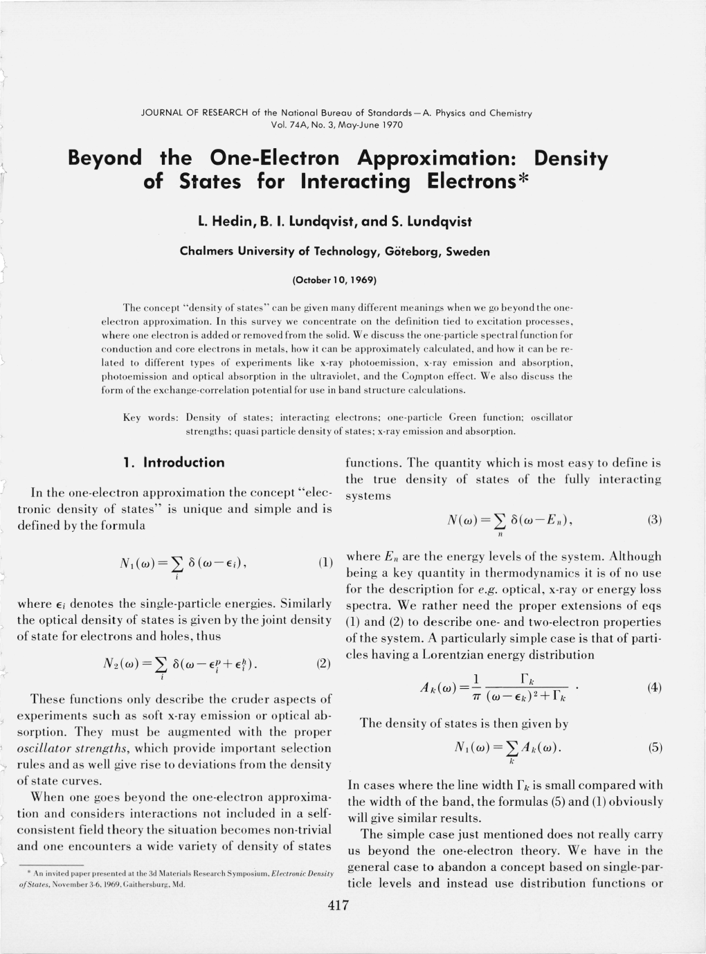 Density of States for Interacting Electrons*