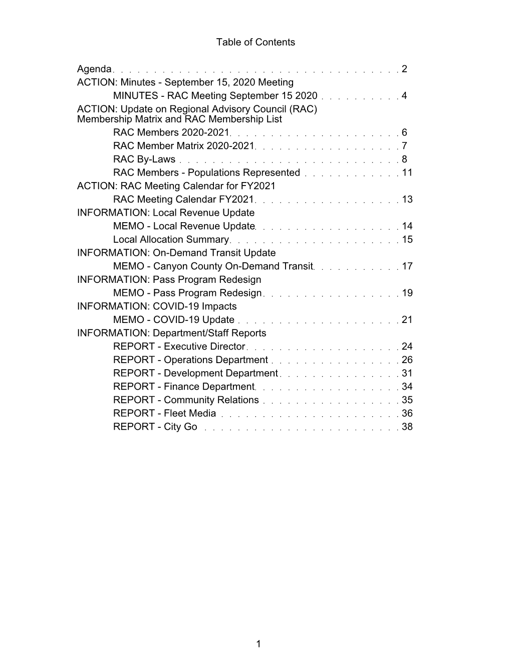 Table of Contents Agenda 2 ACTION: Minutes