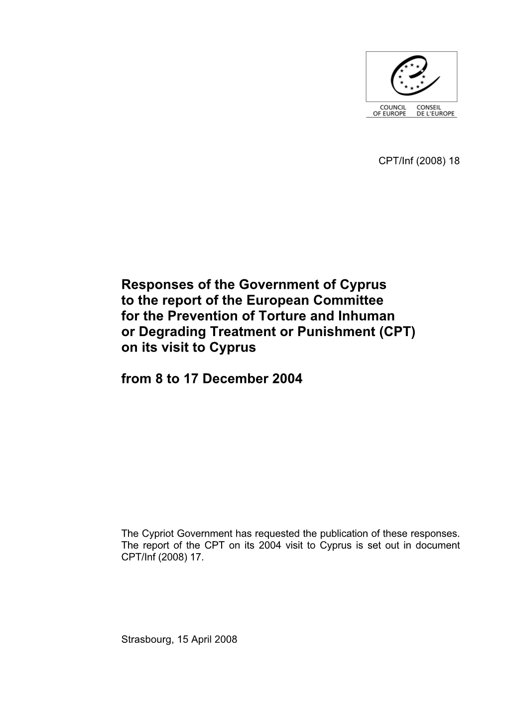 Responses of the Government of Cyprus to the Report of The