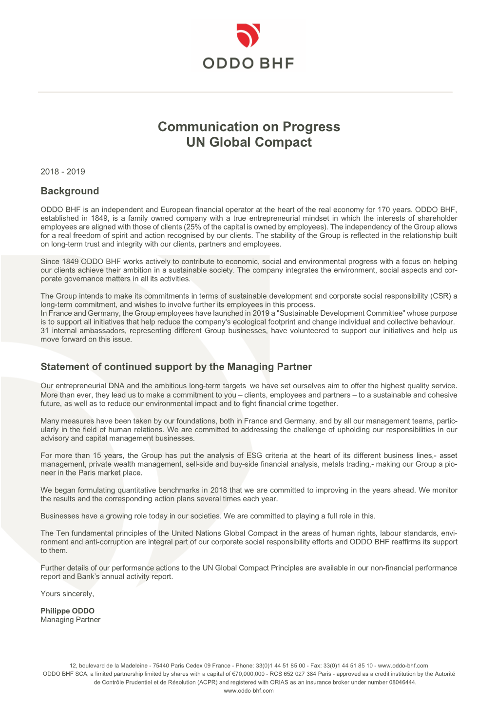 Communication on Progress UN Global Compact