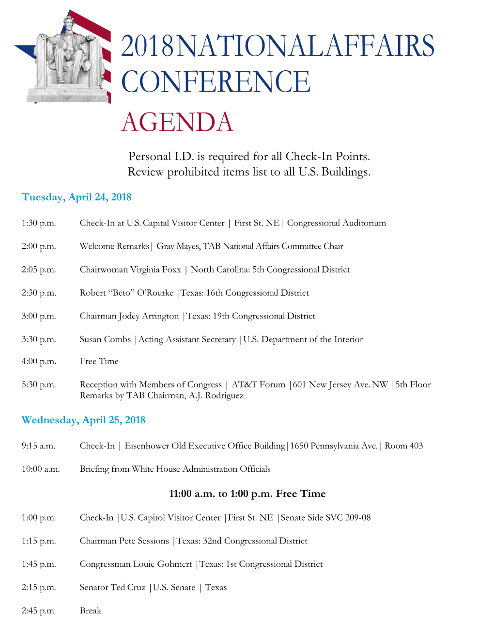 2018 NATIONAL AFFAIRS CONFERENCE AGENDA Personal I.D