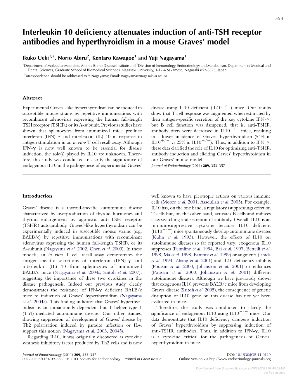 Interleukin 10 Deficiency Attenuates Induction of Anti-TSH Receptor