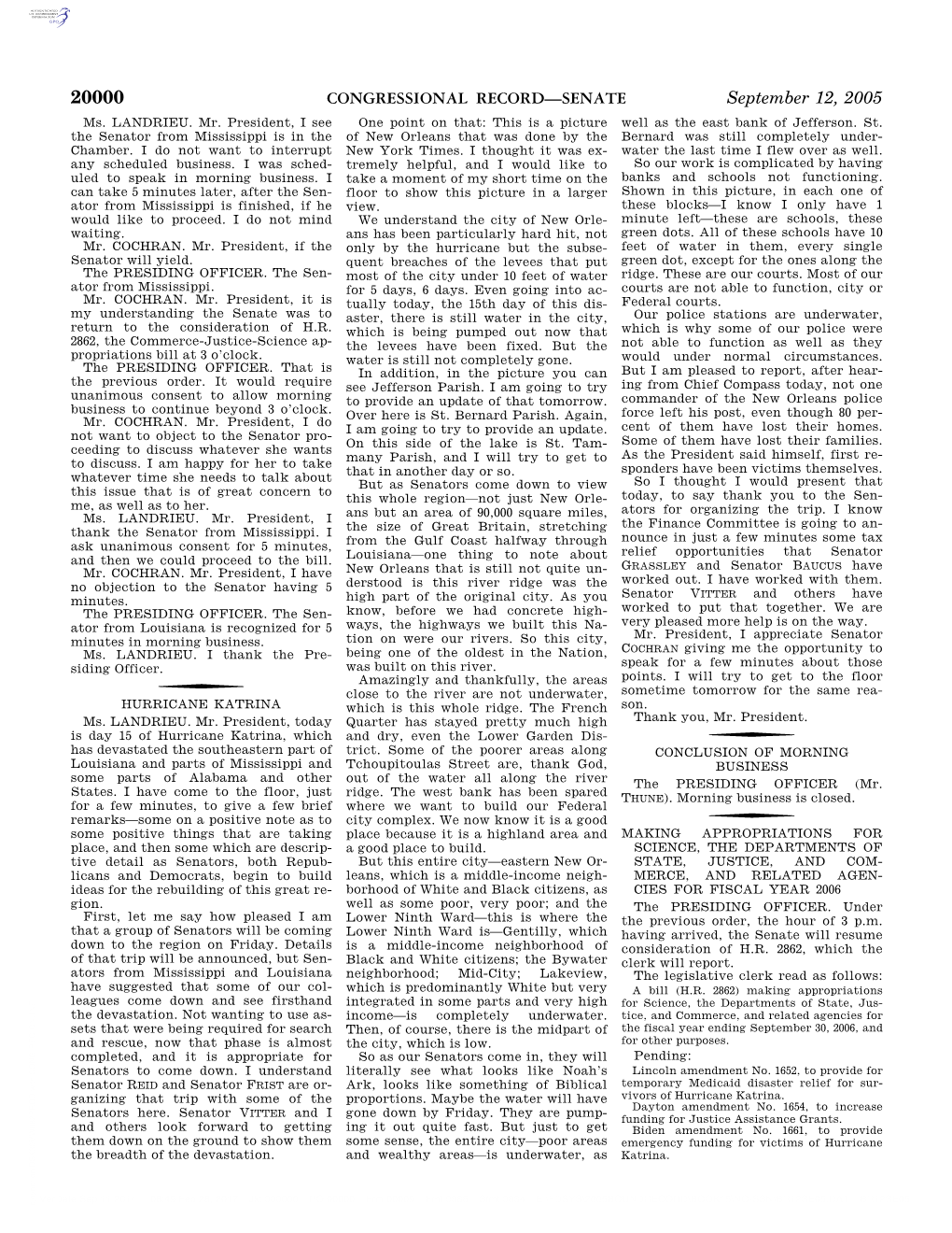 CONGRESSIONAL RECORD—SENATE September 12, 2005 Ms