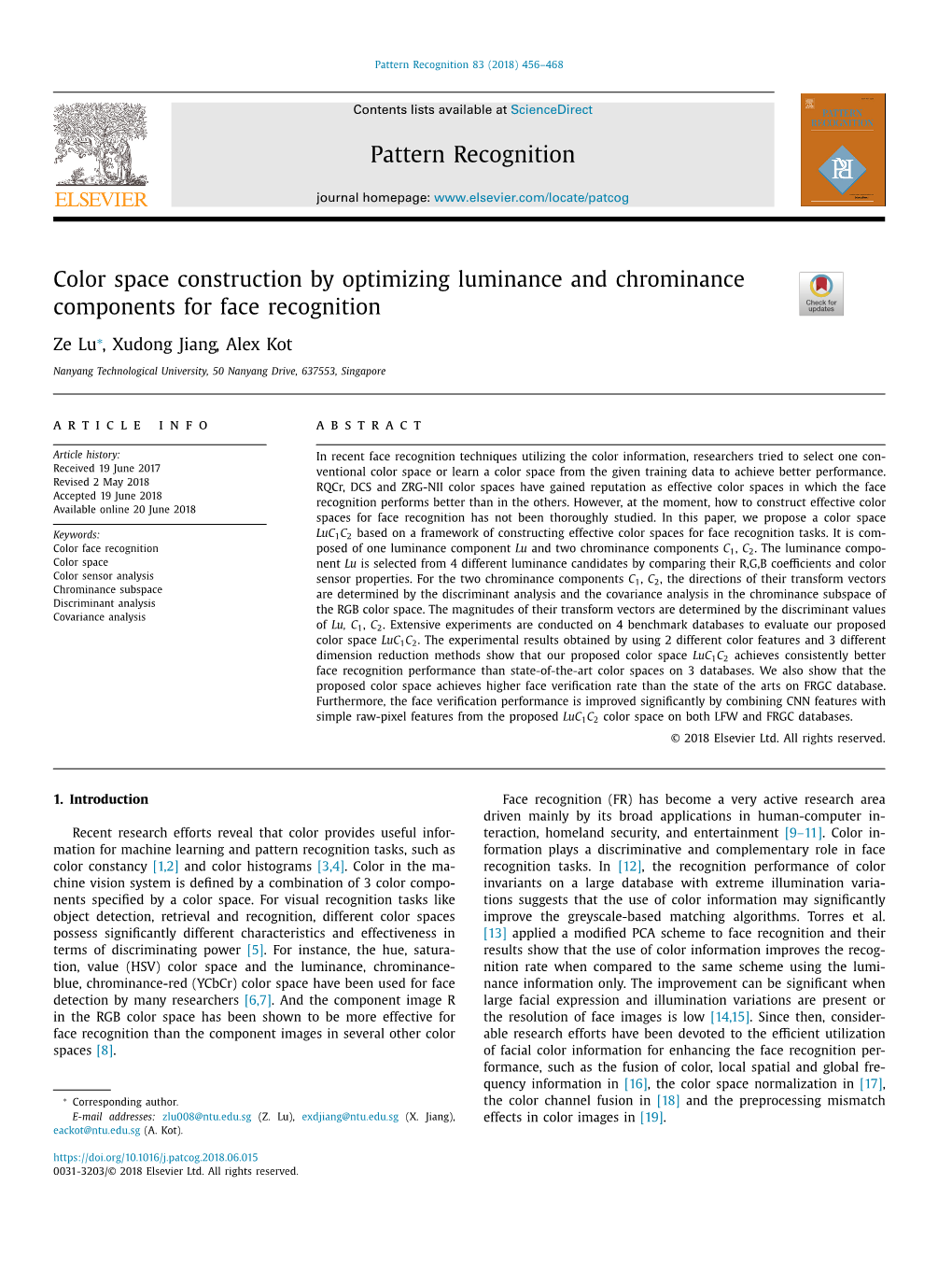 Color Space Construction by Optimizing Luminance and Chrominance Components for Face Recognition