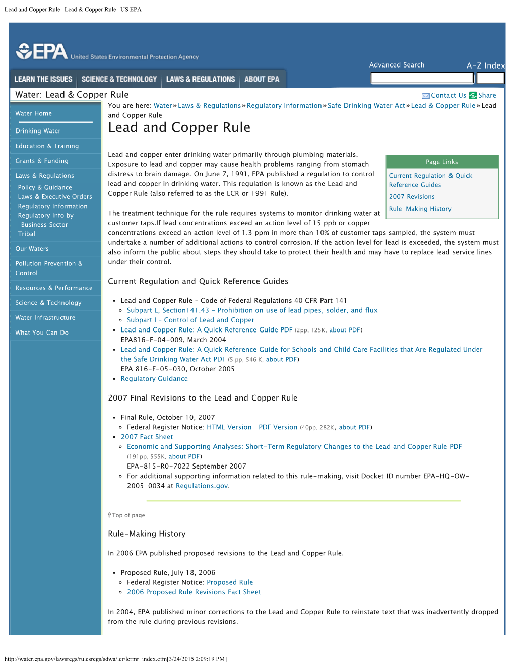 Lead and Copper Rule | Lead & Copper Rule | US