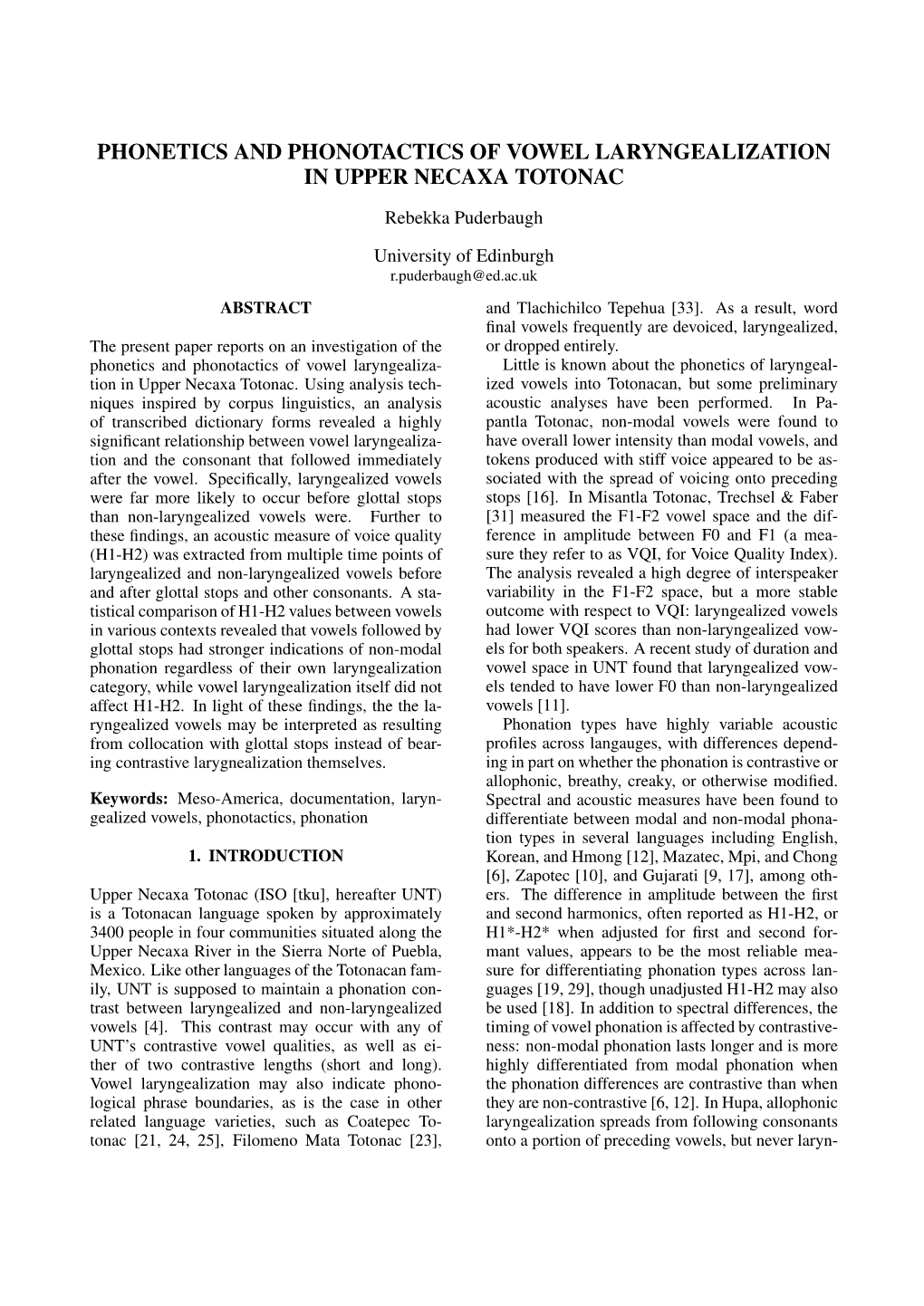 Phonetics and Phonotactics of Vowel Laryngealization in Upper Necaxa Totonac