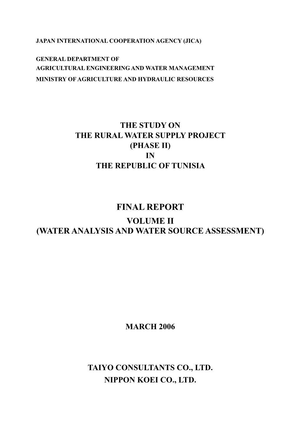 Final Report Volume Ii (Water Analysis and Water Source Assessment)